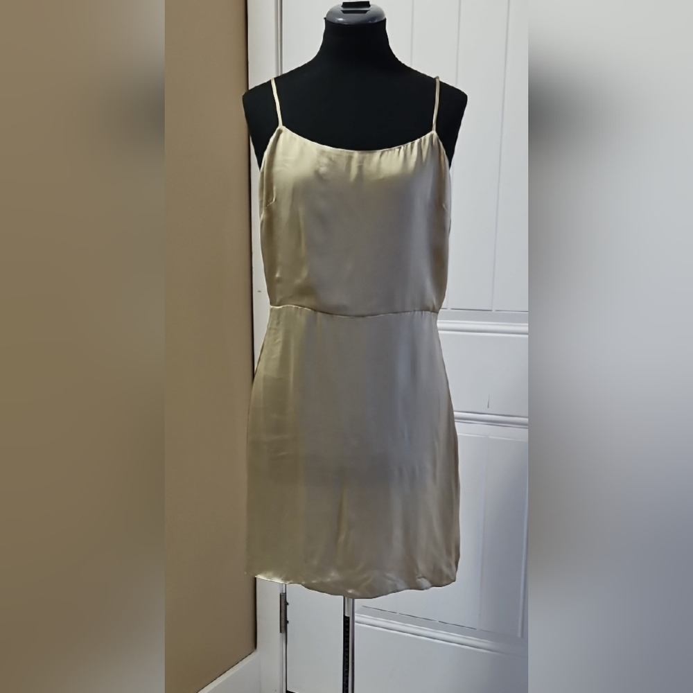 Wilfred Aritzia Gold Cupro Satin Isabelle Mini Slip Dress Size 10